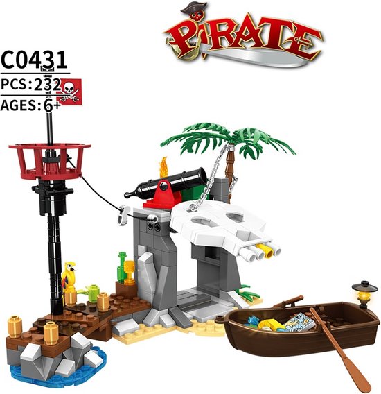 Pirate - Piraat bouwset - Piraten Bouwpakket - 3D Puzzel en Bouwblokken - Avontuurlijke Schatzoektocht - Creatief Educatief Speelgoed - Compatibel met LEGO bouwstenen - 232 Stuks