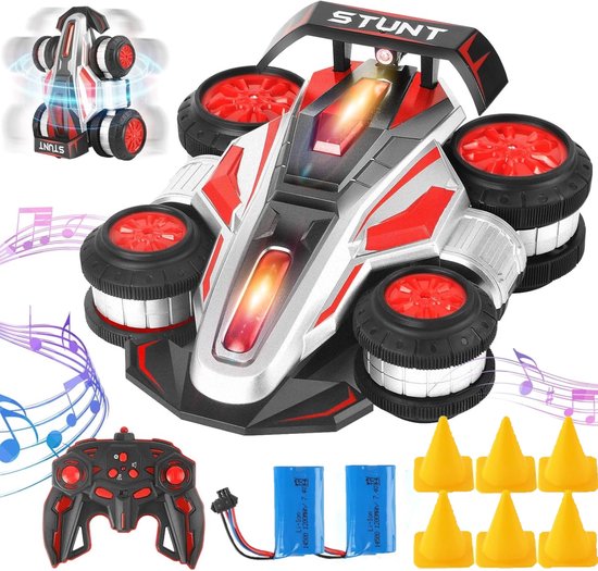 Huntex RC Stunt Auto - Transformeerbare Drift Auto 360° + Pionnen & Extra Batterijen | Snelheidsmonster voor Kinderen 8-16 Jaar - Rood