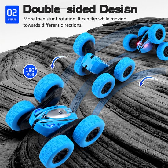 RC Stuntauto – 360° Dubbelzijdige Rollover Auto – Afstandsbediening – Speelgoedauto voor Kinderen – Groen/Blauw