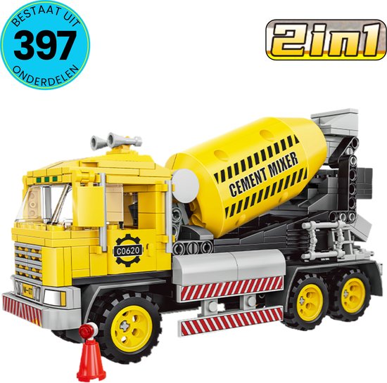 Betonmixer Speelgoed Set Geschikt Voor LEGO - 2 in 1 - Vanaf 6 Jaar - 397 Bouwstenen - Bouwset - STEM Speelgoed - Bouwsets - Bouwspeelgoed - Bouwvoertuig - Inclusief Handleiding