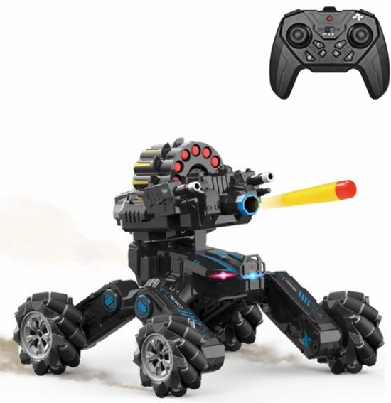 LightDista RC Auto met Soft Bullet Blaster – Drift & Offroad – 10 km/u – Met Licht- & Rookeffecten – Oplaadbare Afstandsbediening Auto voor Kinderen & Volwassenen – Zwart
