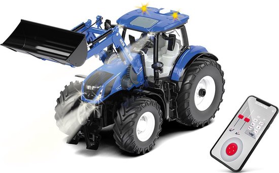iku 6797, New Holland T7.315 Tractor met voorlader, blauw, metaal/kunststof, 1:32, op afstand bestuurbaar, zonder controller, besturing via app