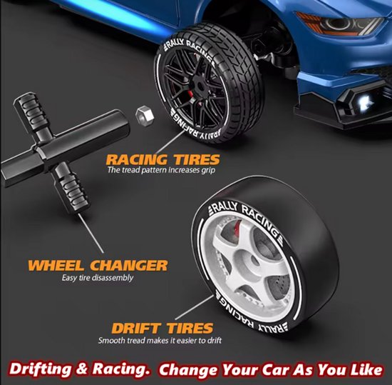 PolkaHome® Zeer snelle RC drift car - RC drift auto - RC car - RC auto drift speelgoed - Drift auto afstandsbestuurbaar 20km/uur 1:24 Afstandsbediening Driftauto, 2.4Ghz 4WD Afstandsbediening Auto met Verlichting, bestuurbare auto