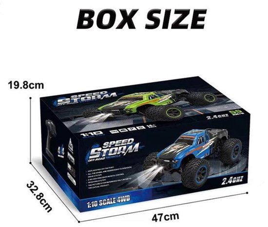 "Speed Storm RC Auto 1:10 4WD - 2.4GHz Offroad Monster Truck 55 km/u - Elektrische Afstandsbediening Auto voor Volwassenen & Kinderen 14+ - High Speed Off-Road Racewagen"