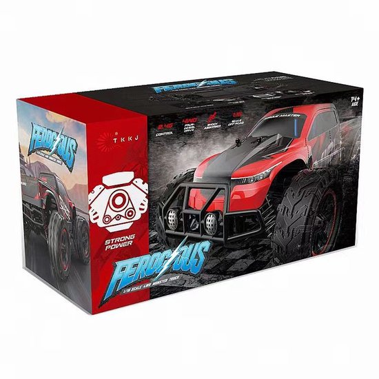 TKKJ Ferocious RC Auto 1:16 – 4WD Afstandsbediening Offroad Monster Truck - 2.4GHz - LED Verlichting - Herlaadbare Batterij - Schokdempers - Jongens Speelgoed Auto