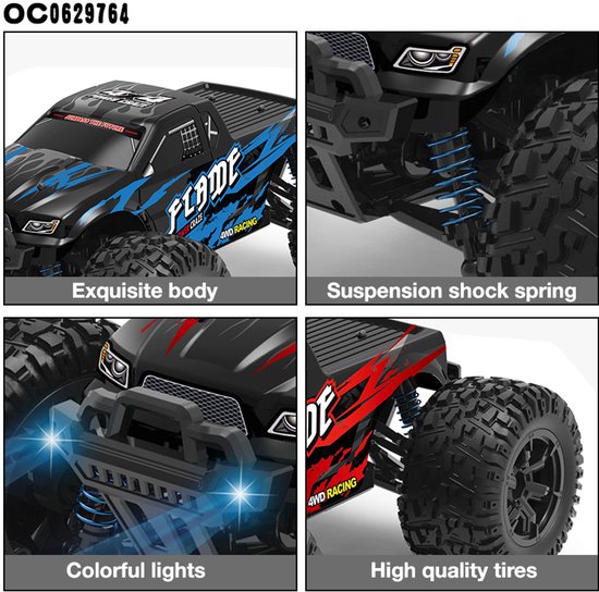RC Auto 1:16 4x4 Off-Road Racing Car - 40 KM/H – 2.4GHz Afstandsbediening - 4WD - Rubberen Banden - Onafhankelijke Vering - Voor Kinderen & Volwassenen (8+)"