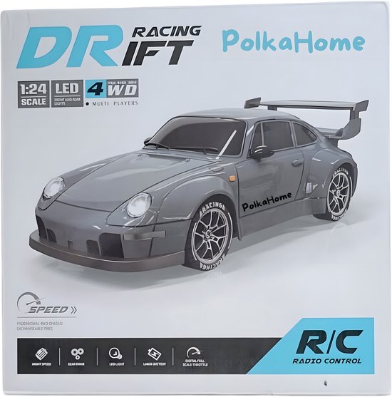 PolkaHome® Zeer snelle Bestuurbare RC auto drift- RC drift car- RC car speelgoed - 20km/uur 1:24 Afstandsbediening Driftauto, 2.4Ghz 4WD bestuurbare Auto, buiten Speelgoed voor jongens, meisjes en Volwassenen