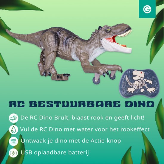 Silvergear Bestuurbare Dino - Rook, Licht & Geluid - Interactief Dinosaurus Speelgoed - RC Auto - T-Rex Speelgoed - Afstandbestuurbaar - Jurassic Dieren - Dino Spel - Dinosaurussen Speelfiguren - T Rex - Sinterklaas Cadeautjes - Vanaf 6 Jaar - Bruin