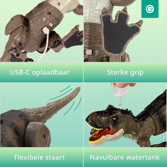 Silvergear Bestuurbare Dino - Rook, Licht & Geluid - Interactief Dinosaurus Speelgoed - RC Auto - T-Rex Speelgoed - Afstandbestuurbaar - Jurassic Dieren - Dino Spel - Dinosaurussen Speelfiguren - T Rex - Sinterklaas Cadeautjes - Vanaf 6 Jaar - Bruin
