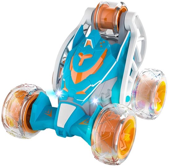 1 x Stunt Rolling Toy Car, 360° Tumbling Truck, 2,4G met lampjes, muziek, sproeifunctie, 18 minuten rijtijd, blauw