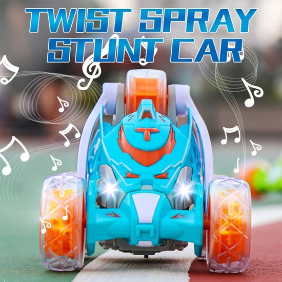 1 x Stunt Rolling Toy Car, 360° Tumbling Truck, 2,4G met lampjes, muziek, sproeifunctie, 18 minuten rijtijd, blauw