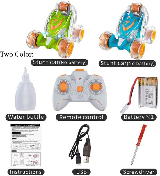 1 x Stunt Rolling Toy Car, 360° Tumbling Truck, 2,4G met lampjes, muziek, sproeifunctie, 18 minuten rijtijd, blauw