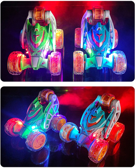 1 x Stunt Rolling Toy Car, 360° Tumbling Truck, 2,4G met lampjes, muziek, sproeifunctie, 18 minuten rijtijd, groen