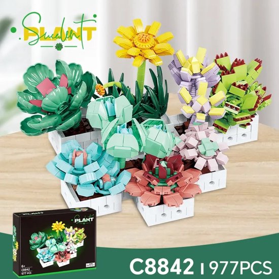 Planten Bouwset - Succulent Planten Bouwstenen - Kleurrijke Planten Bouwpakket - Compatibel met LEGO – Educatief STEM Speelgoed - 977 Stuks