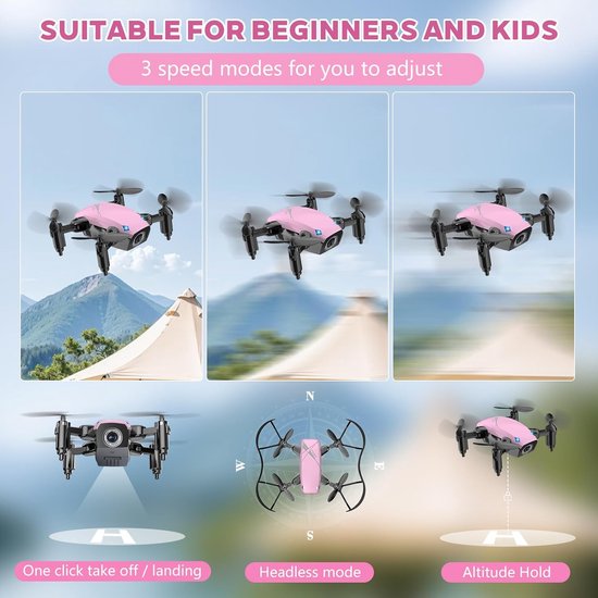 Indsutrialhome Kinderdrone met Camera – Opvouwbare RC Quadcopter met Stem & Gebaarbesturing, Hoogte-Hold, 2 Batterijen – Cadeau voor Jongens & Meisjes vanaf 8 jaar (Roze)