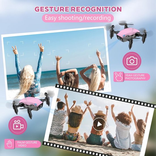 Indsutrialhome Kinderdrone met Camera – Opvouwbare RC Quadcopter met Stem & Gebaarbesturing, Hoogte-Hold, 2 Batterijen – Cadeau voor Jongens & Meisjes vanaf 8 jaar (Roze)
