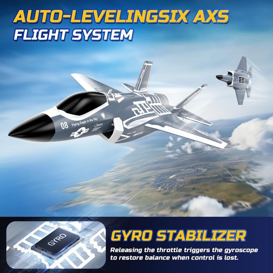 Indsutrialhome F35 4-Kanaals Brushless RC Vliegtuig voor Volwassenen – EDF Jachtvliegtuig – 2.4 GHz – 6 Assen Gyro Stabilisatie – EPP – RTF – Makkelijk te Vliegen – Geavanceerde RC Vliegtuig Drone