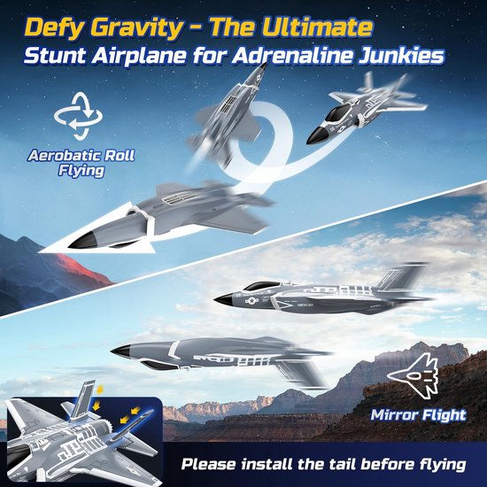 Indsutrialhome F35 4-Kanaals Brushless RC Vliegtuig voor Volwassenen – EDF Jachtvliegtuig – 2.4 GHz – 6 Assen Gyro Stabilisatie – EPP – RTF – Makkelijk te Vliegen – Geavanceerde RC Vliegtuig Drone