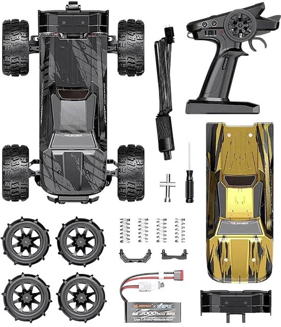 MJX Hyper GO Zwart, Goud Brushless 1:14 RC auto Elektro Truggy 4WD RTR 2,4 GHz Incl. accu en lader, Incl. extra chassis