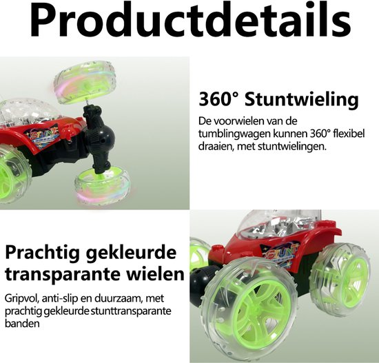 360° Acrobatische RC Auto RC Stuntauto voor 3+ jaar - 360° Flips & LED Licht- Speelgoed Auto voor Jongens Meisjes - Rood