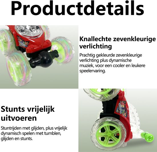 360° Acrobatische RC Auto RC Stuntauto voor 3+ jaar - 360° Flips & LED Licht- Speelgoed Auto voor Jongens Meisjes - Rood
