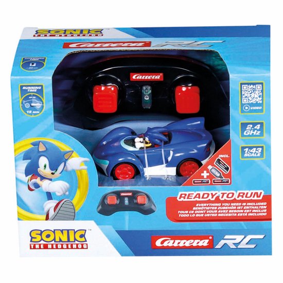 Carrera RC voertuig - RC Auto Mini - Team Sonic Racing - Sonic - Schaal 1:43 - 7,5cm RC Model Kant en Klaar - Carrera -