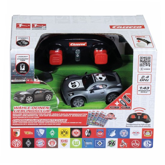 Carrera RC voertuig - Mini RC Auto - Voetbal - Bundesliga - Grijs - 2,4GHz RC Model Kant en Klaar - 1:43 -