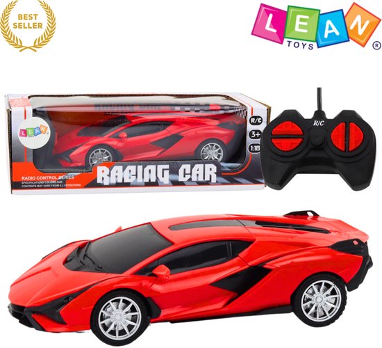 LEANTOYS RC Sportwagen 1:22 Rood – RC Auto - Afstandsbestuurbare Auto met LED Verlichting, Rubberen Banden, 27MHz, Realistisch, Compact Formaat voor Binnen & Buiten, Educatief Speelgoed voor Kinderen vanaf 3 Jaar – Bestuurbare Auto - Met Ebook