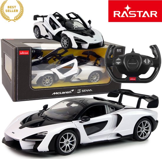Rastar McLaren Senna 1:14 Witte RC Auto – Bestuurbare Auto - RC Auto - Afstandsbediening Sportwagen met Openende Deuren, LED Verlichting, Rubberen Banden, Realistische Details, 2.4GHz, Schokdemping, Luxe Speelgoedauto voor Kinderen – Met Ebook