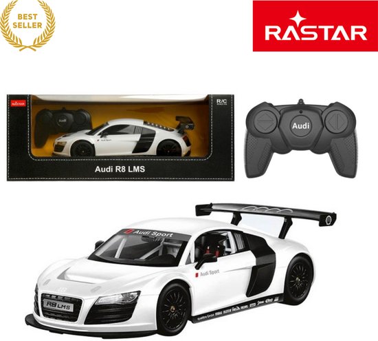 Rastar Audi R8 1:18 RC Auto Wit – Bestuurbare Auto - RC Auto - Luxe Afstandsbestuurbare Sportwagen met Realistische Details, Rubberen Banden & Precisiebediening – Duurzaam Model voor Kinderen & Volwassenen – Met Ebook