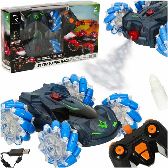SF Revolt Slydz Vapor Racer – Bestuurbare Auto - Op Afstand Bestuurbare RC Auto – 360° Drift & Rookeffect – 2,4GHz – 10 km/u – Waterdamp Uitlaat – Realistische Geluiden – Oplaadbaar + E-Book