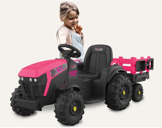 Jamara elektrische tractor speelgoed Ride-on Super Load met aanhanger roze 12V.