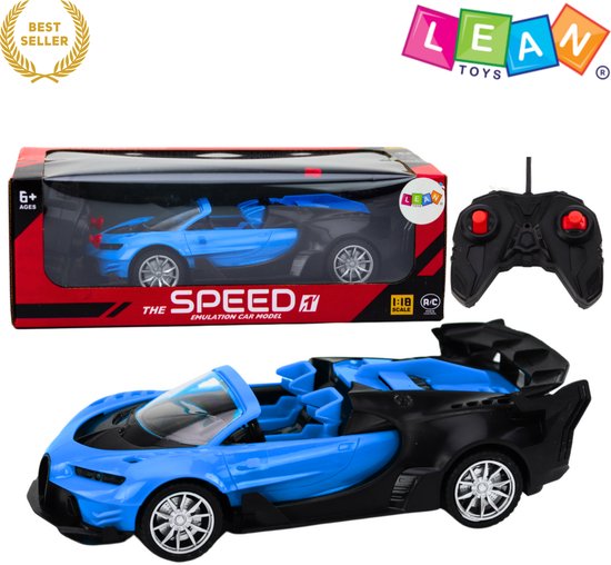 LEANTOYS RC Auto Sportwagen 1:18 Blauw – RC Auto - Op Afstand Bestuurbare Raceauto met Lichten, Rubberen Banden, 27 MHz Afstandsbediening, Realistisch Ontwerp - Bestuurbare Auto - Kinderspeelgoed Jongens 6+ Cadeauidee Met Ebook