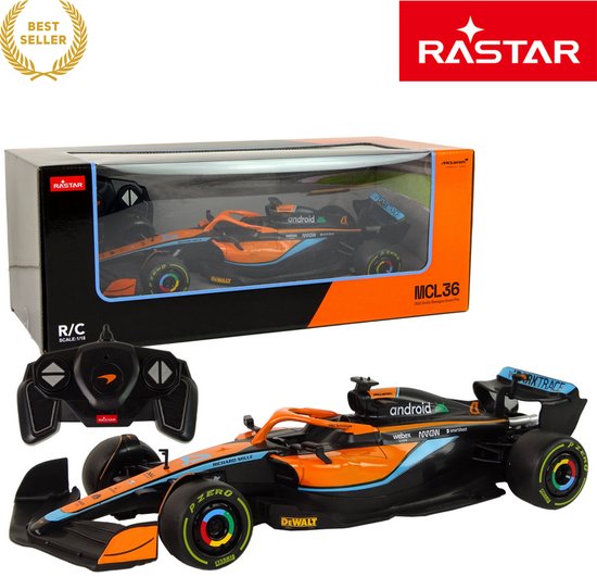 Rastar McLaren F1 1:18 Oranje RC Raceauto – Bestuurbare Auto - RC Auto - Afstandsbestuurbare Sportwagen met Realistische Details, Rubberen Banden, Spoilers, Duurzame Kunststof, Collector Edition Speelgoedauto voor Kinderen en Volwassenen – Met Ebook