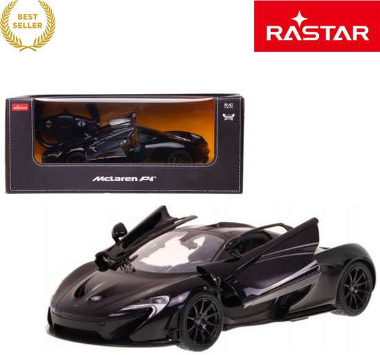 Rastar McLaren P1 1:14 Zwarte RC Auto – Bestuurbare Auto - RC Auto - Afstandsbediening Sportwagen met LED Verlichting, Rubberen Banden, Realistisch Interieur, 2.4GHz, Schokdemping en Snelheid tot 9 km/u – Luxe Speelgoedauto voor Kinderen – Met Ebook