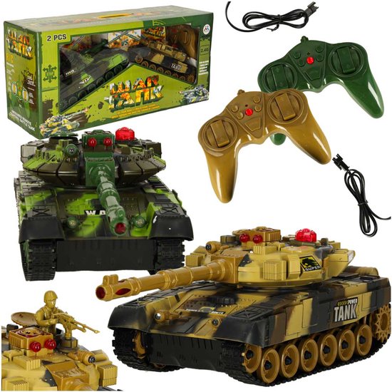 SF T90 RC Tank Set – Bestuurbare Auto - 2 Op Afstand Bestuurbare Tanks (Bos & Woestijnkleur) met Realistische Geluids- en Lichteffecten, Terugslagfunctie & Gevechtssimulatie – 2,4 GHz Slagveld Speelset + E-Book