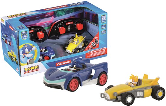 Carrera RC voertuig - RC Auto Mini - Team Sonic Racing - Sonic vs. Tails - Twin Pack - Schaal 1:43 - 7,5cm - 2,4GHz RC Model Kant en Klaar - Carrera -