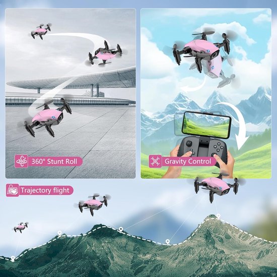 Indsutrialhome Kinderdrone met Camera – Opvouwbare RC Quadcopter met Stem & Gebaarbesturing, Hoogte-Hold, 2 Batterijen – Cadeau voor Jongens & Meisjes vanaf 8 jaar (Roze)