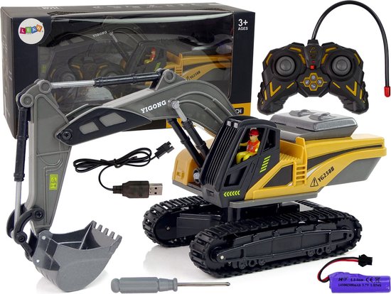 Bestuurbare graafmachine - R/C rupsgraafmachine - 2.4G - geel