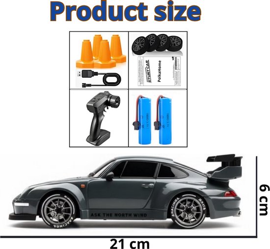 PolkaHome® Zeer snelle RC auto drift - RC drift car - RC car - RC auto drift speelgoed - Drift auto afstandsbestuurbaar 20km/uur 1:24 Afstandsbediening Driftauto, 2.4Ghz 4WD Auto, bestuurbare auto, Speelgoed voor jongens en meisjes (2 accu's)