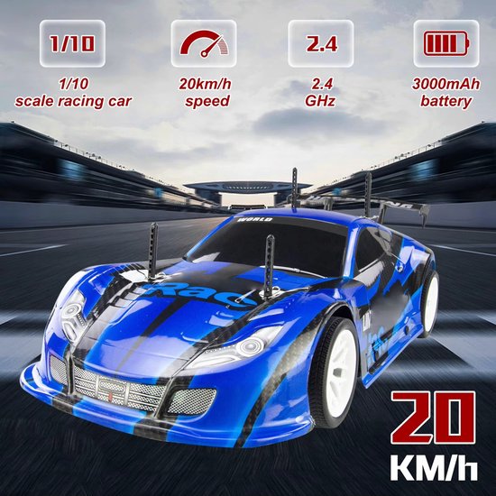 Mila RC Driftauto XL 1:10 – Snelle Racewagen met Afstandsbediening – 20 km/u – Stoer Cadeau voor Kinderen vanaf 6 Jaar
