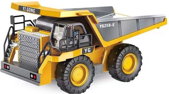 Mila - RC Dump Truck 1:24 – 9-Kanaals Op Afstand Bestuurbare Bouwvoertuig – Radio Control Mini Kiepwagen met LED – Sterke Motor & 3kg Laadvermogen – Speelgoed voor Kinderen – Geel