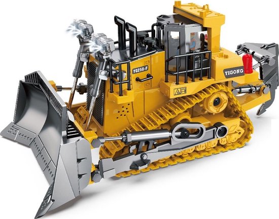 Mila - RC Bulldozer 1:20 – 9-Kanaals Op Afstand Bestuurbare Bouwvoertuig – Radio Control Bulldozer met LED & Geluid – Sterke Tracks – Speelgoed voor Kinderen – Geel