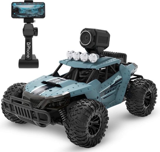 DrPhone RCXC1 – 1:16 RC-Auto Met Camera - 20 km/h Bestuurbare Hyper Buggy Met Borstel loze Motor – RC Buggy – Auto Met Accu – Buggy Met 2,4GHZ Controller & Mobiele App Besturing + 1 Extra Batterij– Blauw