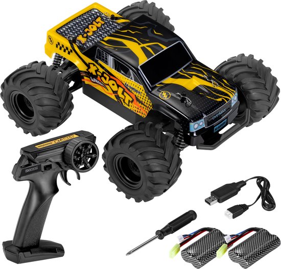 Overmax X-Jolt RC Auto – 20 km/u – Achterwielaandrijving, 2 Accu’s tot 30 min Rijtijd, Vering, Stootbumper, Offroad Banden, Plooibare Snelheidsregeling, Ergonomische Afstandsbediening – Racewagen voor Kinderen & Volwassenen