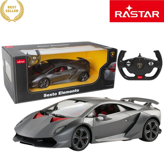 Rastar RC Auto 1:14 Lamborghini Sesto Elemento Grijs – Bestuurbare Auto - Luxe Afstandsbediende Sportwagen Voor Kinderen En Volwassenen – Realistisch Design Met Verlichting En Precisiebediening – Verzamelmodel Met CE Keurmerk – Met Ebook