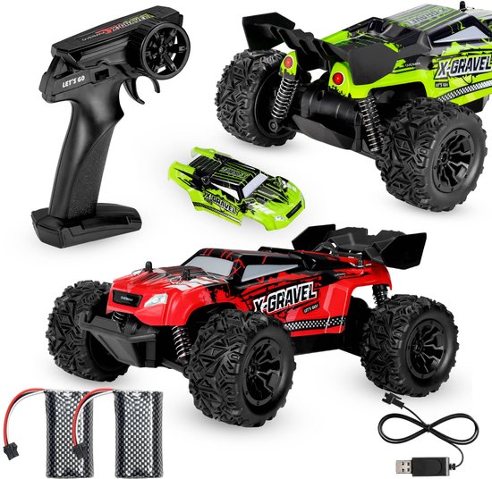 Overmax X-Gravel RC Auto – 1:16 Terenauto 20 km/u – Achterwielaandrijving, Vering, 2 Accu’s tot 30 min Speeltijd, 2 Carrosserieën – Offroad Racewagen voor Kinderen & Volwassenen