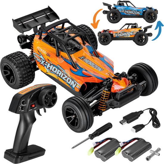 Overmax X-Horizon RC Auto 4x4 – 30 km/u – LED Verlichting, Dubbele Accu tot 40 min, Vering, Lage Bodemvrijheid, 2 Carrosserieën, Achterwielsteun, Digitale Connectie – Offroad Racewagen voor Kinderen & Volwassenen