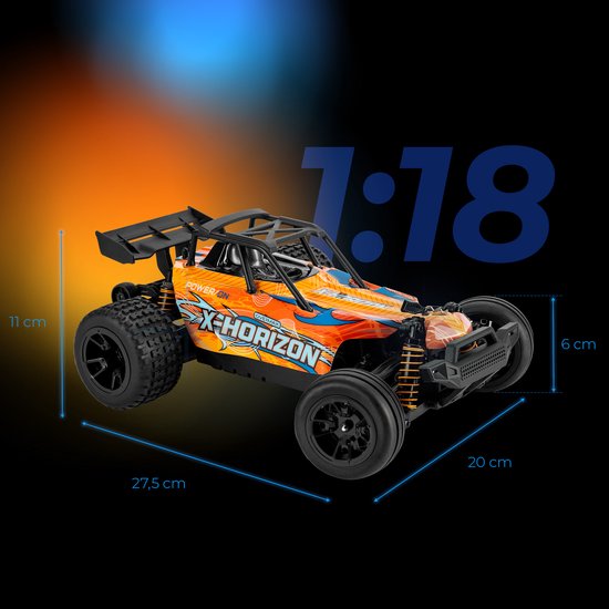 Overmax X-Horizon RC Auto 4x4 – 30 km/u – LED Verlichting, Dubbele Accu tot 40 min, Vering, Lage Bodemvrijheid, 2 Carrosserieën, Achterwielsteun, Digitale Connectie – Offroad Racewagen voor Kinderen & Volwassenen