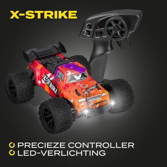 Overmax Strike X-Strike - RC Auto 4x4 Terreinwagen 1:16 - Snelheid tot 30 km/u - Bereik 100m - LED Verlichting - 2 Batterijen - Offroad Grote Wielen - Trimmer & Versterkte Constructie